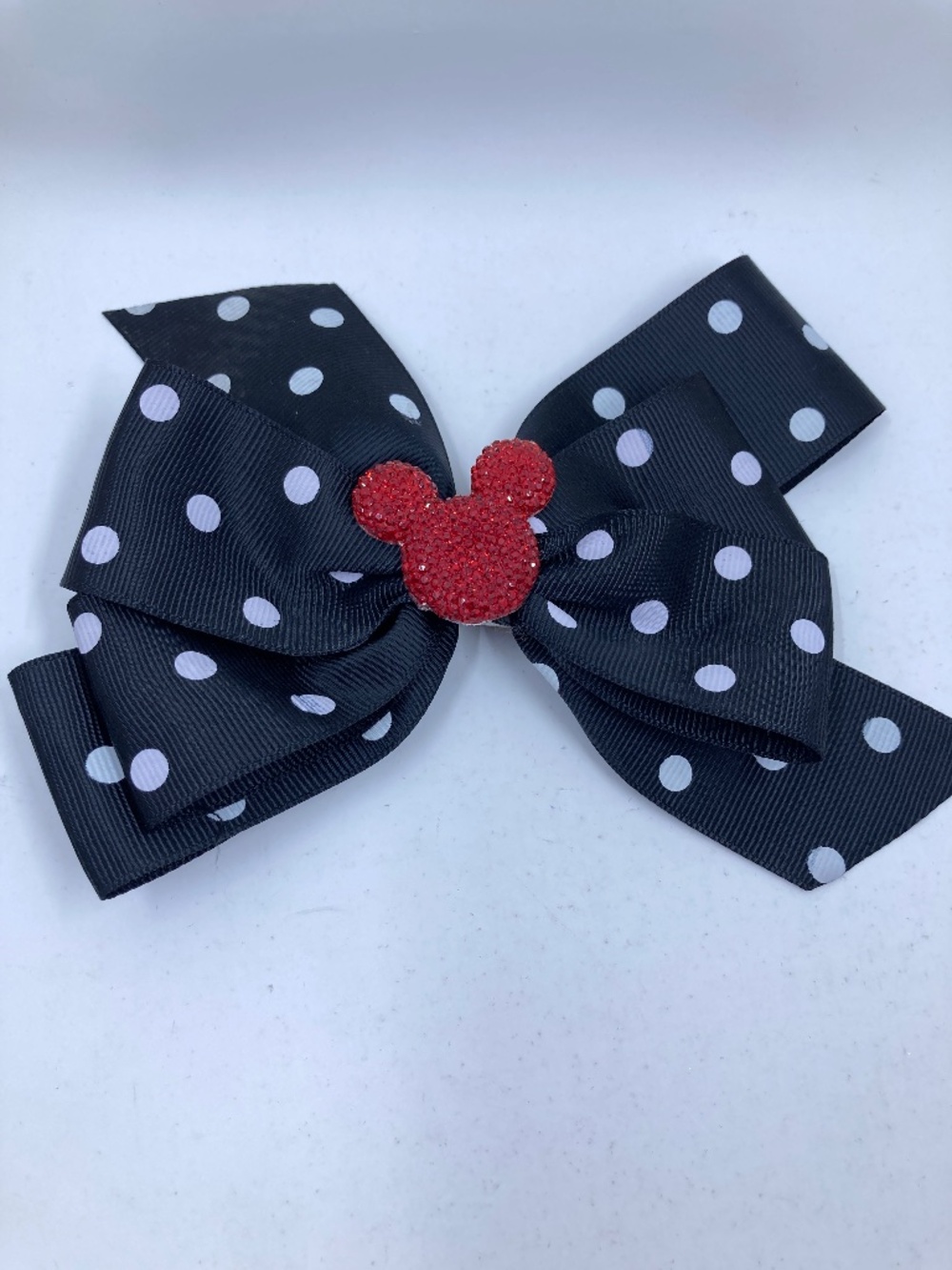 Disney Mickey Mouse Hair Bow Black w/White Polka Dot Snap Clip Never Used